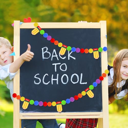 Image of 3 Pcs Back to School Felt Banner Pencil Garland Classroom Return to School Pom Pom Ball Colorful Pompom Hanging Banner Hanging Garland for First Day of School Classroom Decoration