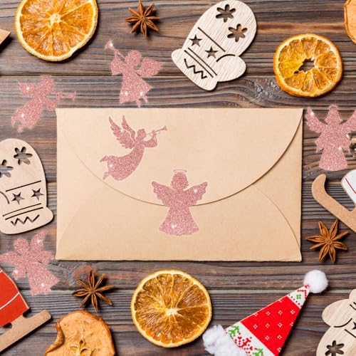 Image of Christmas Foil Angel Stickers - 1000 Pcs Rose Gold Angel Waterproof Vinyl Reusable Laptop Stickers Coloring Book Scrapbook Water Bottle Page Activity Pad Birthday Party Favors Kids Skateboard