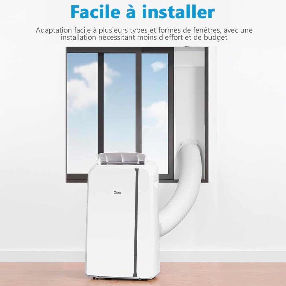 MIDEA Climatiseur Mobile Silencieux 9000 BTU avec Évacuation - Climatisation Portable Prêt à Poser 2700W - Clim Split Mobile - 3 Vitesses avec Kit de Fenêtre et Télécommande