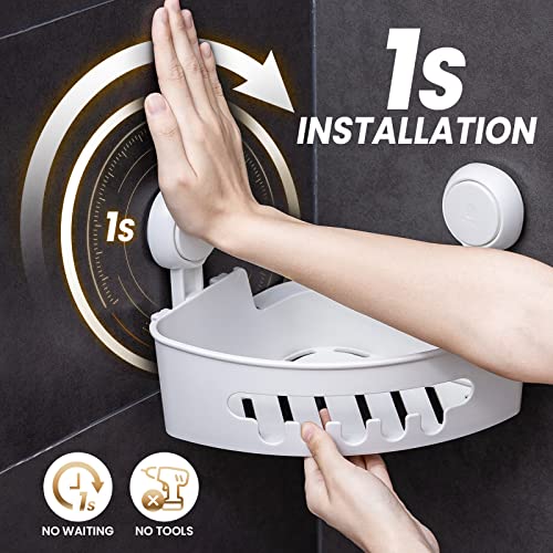Leverloc Corner Shower Caddy Suction Cup No-Drilling Removable Shower Caddy Basket Powerful Suction Bathroom Shower Shelf Waterproof & Rustproof Organizer For Bathroom Storage - White #TOP1