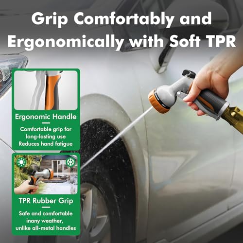 RESTMO Garden Hose Nozzle, Heavy Duty Metal Water Hose Nozzle with 7 Adjustable Spray Patterns, High Pressure Hand Sprayer with Flow Control, Best for Watering Plant & Lawn, Washin image 2