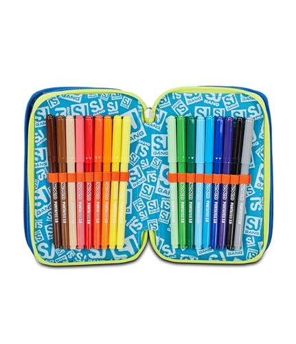 Sj Gang Astuccio Scuola 3 Zip, Blu, Realbasket, Portapenne Triplo Scomparto Completo Di Penne, Matite, Colori, Accessori Zaino, Elementari, Medie, Bambino, 30C202406-535 - 5