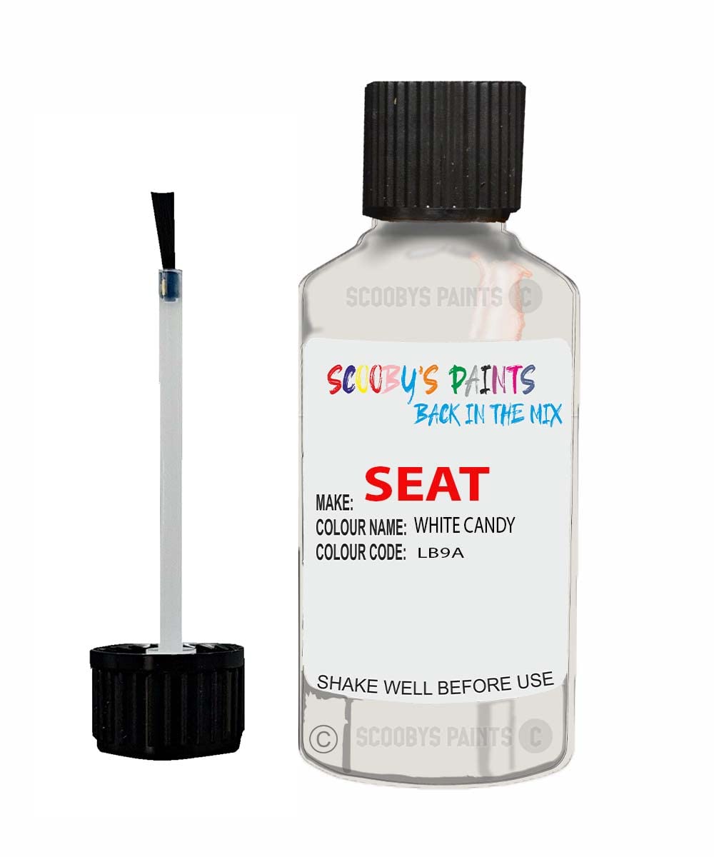 Scoobys Paints Back In The Mix White Candy Touch Up Paint For Seat Leon Lb9a 1996-2021 30Ml Bottle Brush Scratch Stone Chip Repair Pen