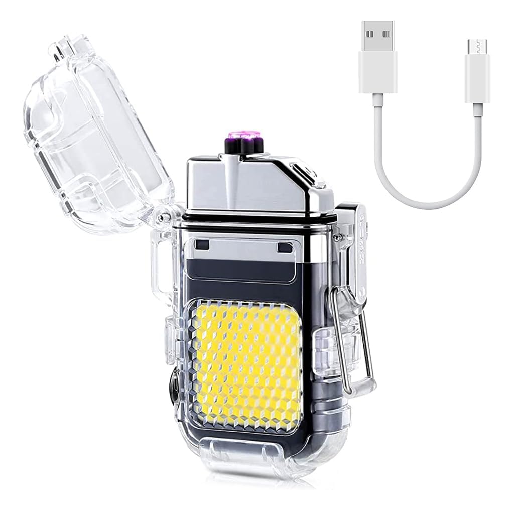 Waterproof Dual Arc Plasma Lighter – USB Type-C Rechargeable Windproof Lighter with Flashlight & COB Lamp – Outdoor Camping & Kitchen Use – Electric Flameless Lighter for Men & Women-image-0
