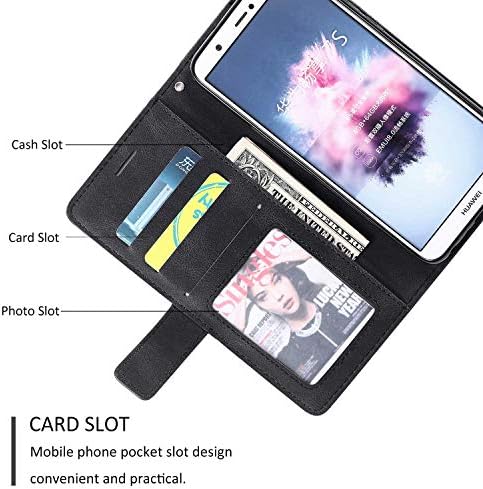 Huawei P Smart 2018 / Huawei Enjoy 7S Case, SONWO Premium Leather Flip Wallet Case Magnetic Closure Card Slots Kickstand Phone Case for Huawei P Smart 2018 / Huawei Enjoy 7S, Black