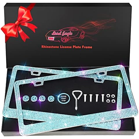 Lord Eagle License Plate Frame for Women, 2 Pack Rhinestone License Plate Frames with GiftBox and 7 Shiny Crystal Rows,Over 1050 pcs 14 Facets SS16 Finest Handcrafted Luxury Cover