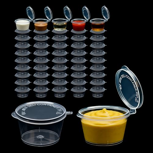 Sixinfeto Pack de 50 Envases de Plástico con Tapa 100ml Envases de Plástico 4oz – Recipientes Pequeños y Herméticos para Salsas, Dips, Condimentos y Especias