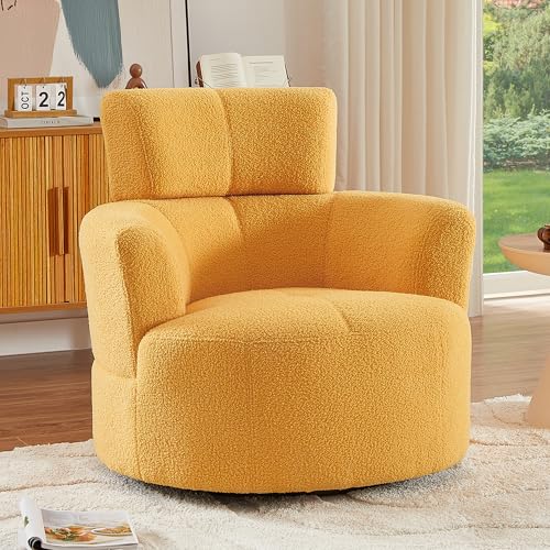 Sillón giratorio 360° con tapizado peluche Amarillo miniatura 1