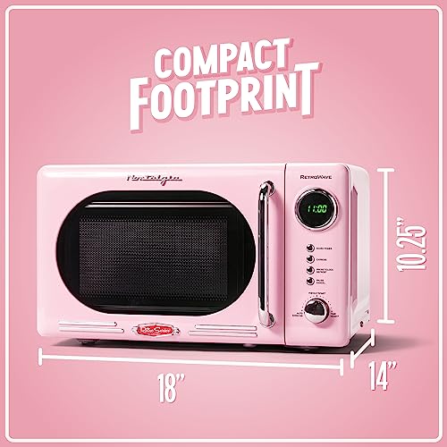 Nostalgia Retro Compact Countertop Microwave Oven, 0.7 Cu. Ft. 700-Watts With Led Digital Display, Child Lock, Easy Clean Interior, Pink #TOP4