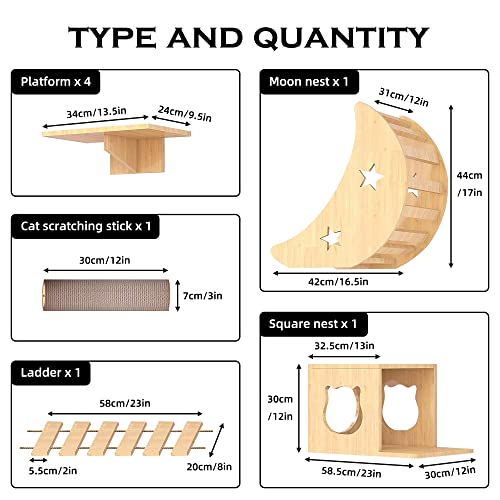 Cat Wall Furniture, Cat Wall Shelves, Mounted Indoor Cats Furniture Solid Wood For Cat Sleeping Playing Lounging Climbing, 2 Cat Houses & 4 Cat Shelves & 1 Ladders & 1 Cat Scratching Post #TOP2