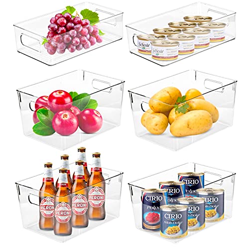 Wuudi Bac Rangement Frigo Lot de 6 Boîte de Rangement à Poignée en Plastique Transparent Idéal pour Cuisine Placard Réfrigérateur Congélateur