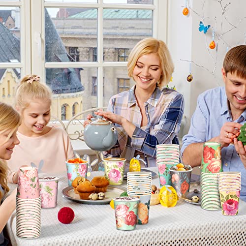 150 Pieces Vintage Floral Party Coffee Cups Paper Tea Cups Bulk Disposable Coffee Cups Floral Insulated Paper Cups For Easter Tea Party Bridal Wedding Baby Shower, 6 Styles (9 Oz) #TOP4