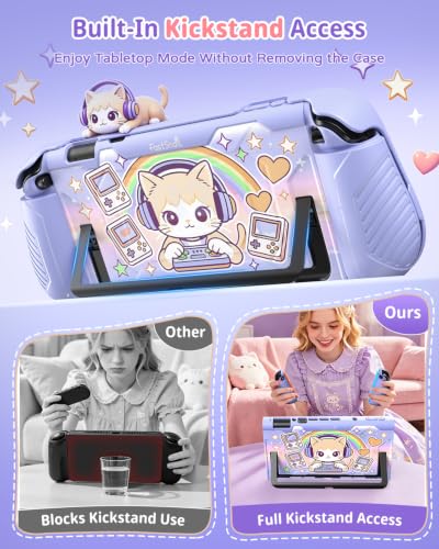 Image of FASTSNAIL Protective Cute Case Cover for Nintendo Switch 2 with Cartoon Cat | TPU Switch 2 Dockable Case with Cat Pattern, Military Protection, Split Design, Ergonomic Grip, PC Front Cover, 12 Game Slots