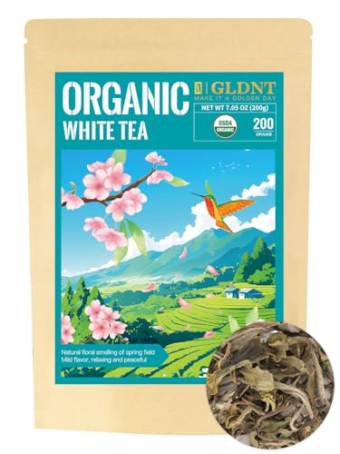 Organic White Tea Loose Leaf, 7oz Premium Whole Leaf White Tea, Light Floral & Clean Aroma, Smooth Refreshing Finish, Hot or Cold Brew, Low Caffeine