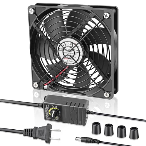 WDERAIR 120mm x 25mm Computer Fan with AC Plug,110V 120V 220V 240V AC to DC 12V Variable Speed for Electronic, PS, Router, Xbox, Greenhouse, Modem, Amplifier, Receiver, Terrarium Cooling Ventilation