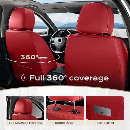 Image of Coverado Car Seat Covers Full Set, Seat Covers for Cars, Front Seat Covers and Back Seat Cover Waterproof Leather Automotive Seat Cover, Universal Car Interior Protectors Cushion for Most Cars
