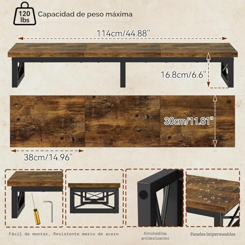 Miniatura 3 de Ibuyke Mueble De Tv Para 32-60 Tv,Mesa Televisión Estrecha Con 2 Balda,Doble Pantalla De Escritorio De Oficina,Mueble De Tv Para Hogar,Dormitorio,Sala De Estar,Marrón Rústico Tvt002h