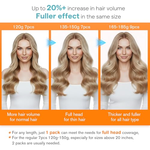 Image of Sunny Hair Clip in Hair Extensions Real Human Hair Blonde 180g 22 Inch | Clip in Remy Hair Extensions Dark Blonde Highlights with Dense Hair and Healthy Shine for Photoshoot Ready Hair
