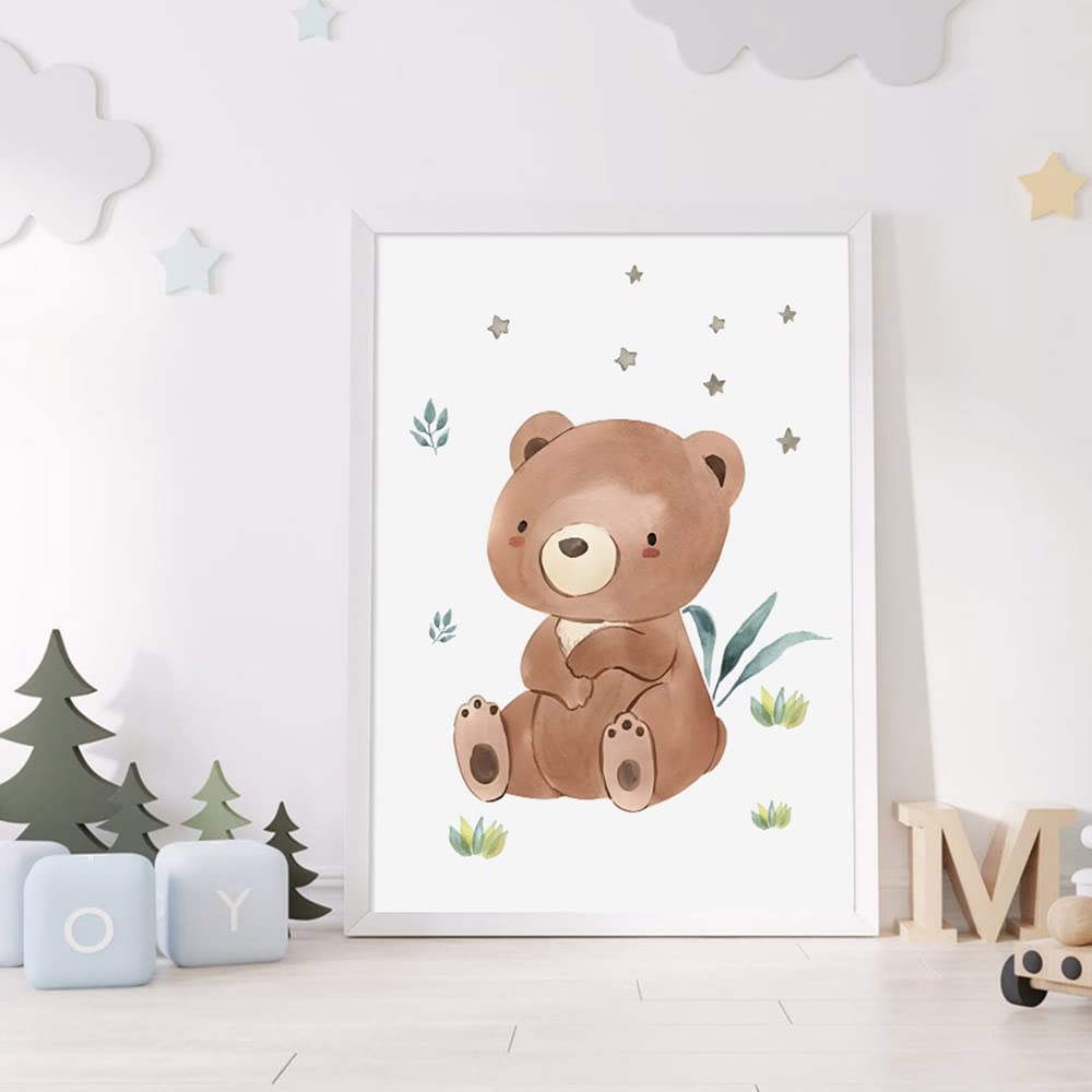 Lot 6 Affiches Animaux Bébé Boho - Posters Renard Lapin Ours Éléphant Lion Girafe Pour Chambre Enfant