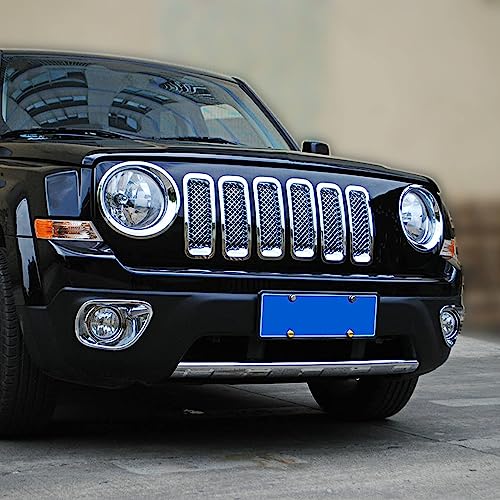 Sqqp Front Grille Grill Mesh Insert Decoration Trim Cover Compatible With 2011-2016 Jeep Patriot, Abs Chrome 7Pcs #TOP3