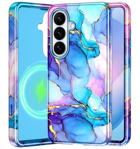 Btscase for Samsung Galaxy S26 Plus Case, [Military Grade Drop Tested] Marble Pattern Design Slim Rugged Shockproof Women Girls Men Protective Anti-Scratch Cover, Magnetic-Sky Blue