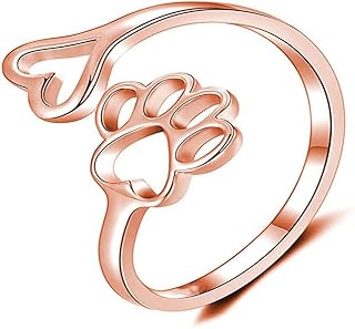 Dog Cat Paw Print Love Heart Ring Adjustable Open Rings for Women as Gifts-C