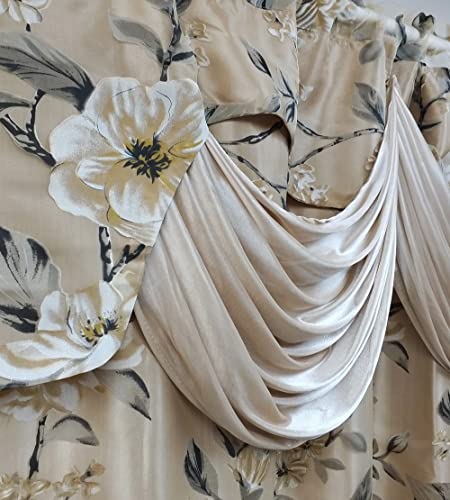 Gohd Golden Ocean Home Decor ROMAN ROMANCE Burnt-Out Printed Organza Window Curtain Panel Drape With Attached Fancy Valance And Taffeta Backing  thumb #2