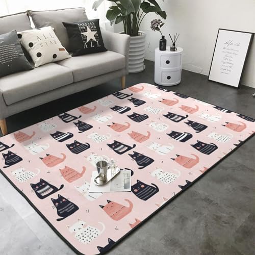 Grand tapis de salon chat mignon 203x147 cm lavable et doux