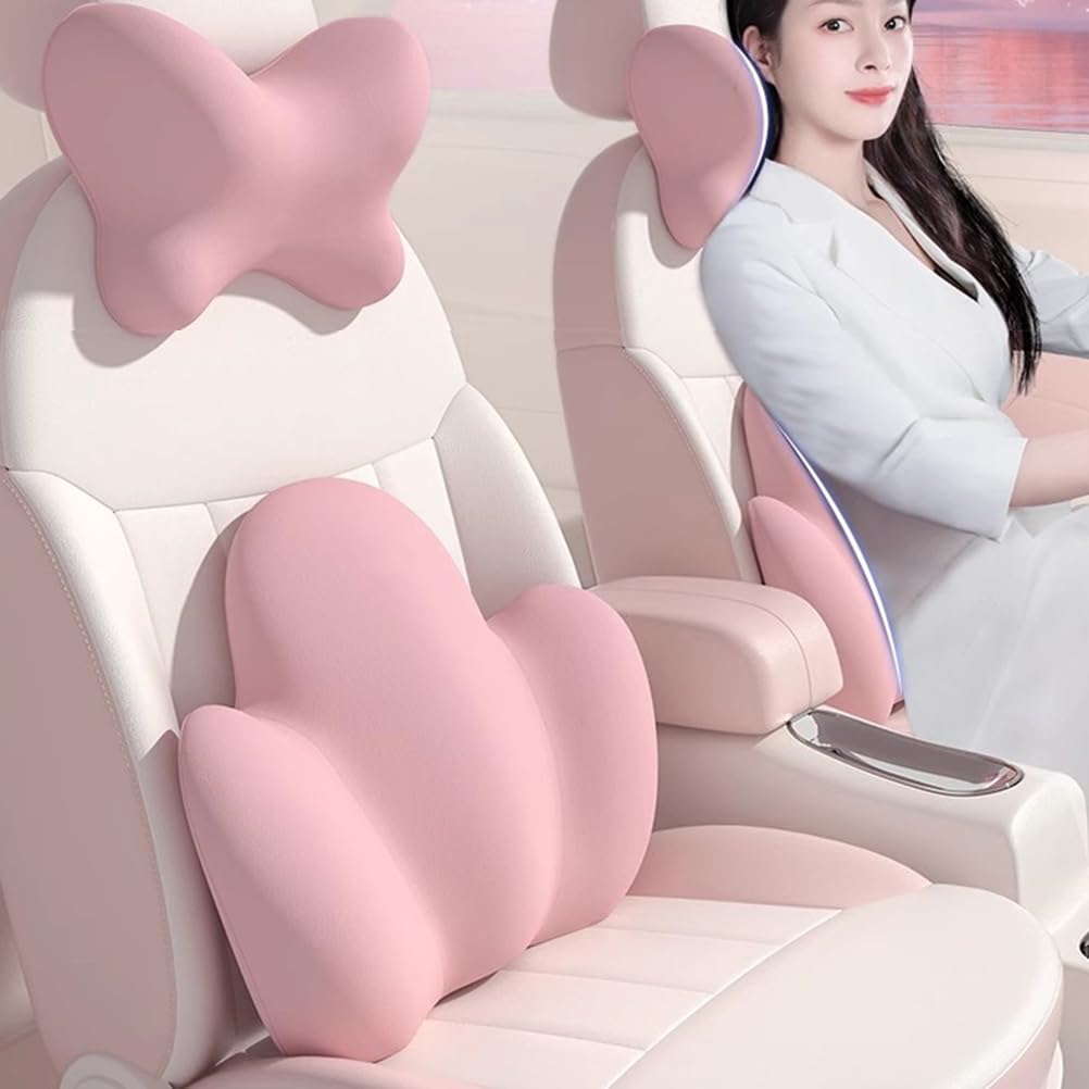 Cuscino Lombare Auto, Supporto Lombare Auto in Memory Foam, Cuscino Lombare Ergonomico, Cuscino Lavabile per Auto, Ufficio, Viaggio,Rosa