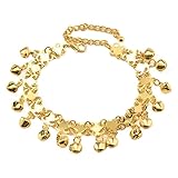 Zannthra Boho Jingling Bell Anklet for Women - Gold-Tone Plated Tassel Barefoot Chain, Adjustable Vintage Indian Gypsy Beach Jewelry with Beads & Dangling Sounds