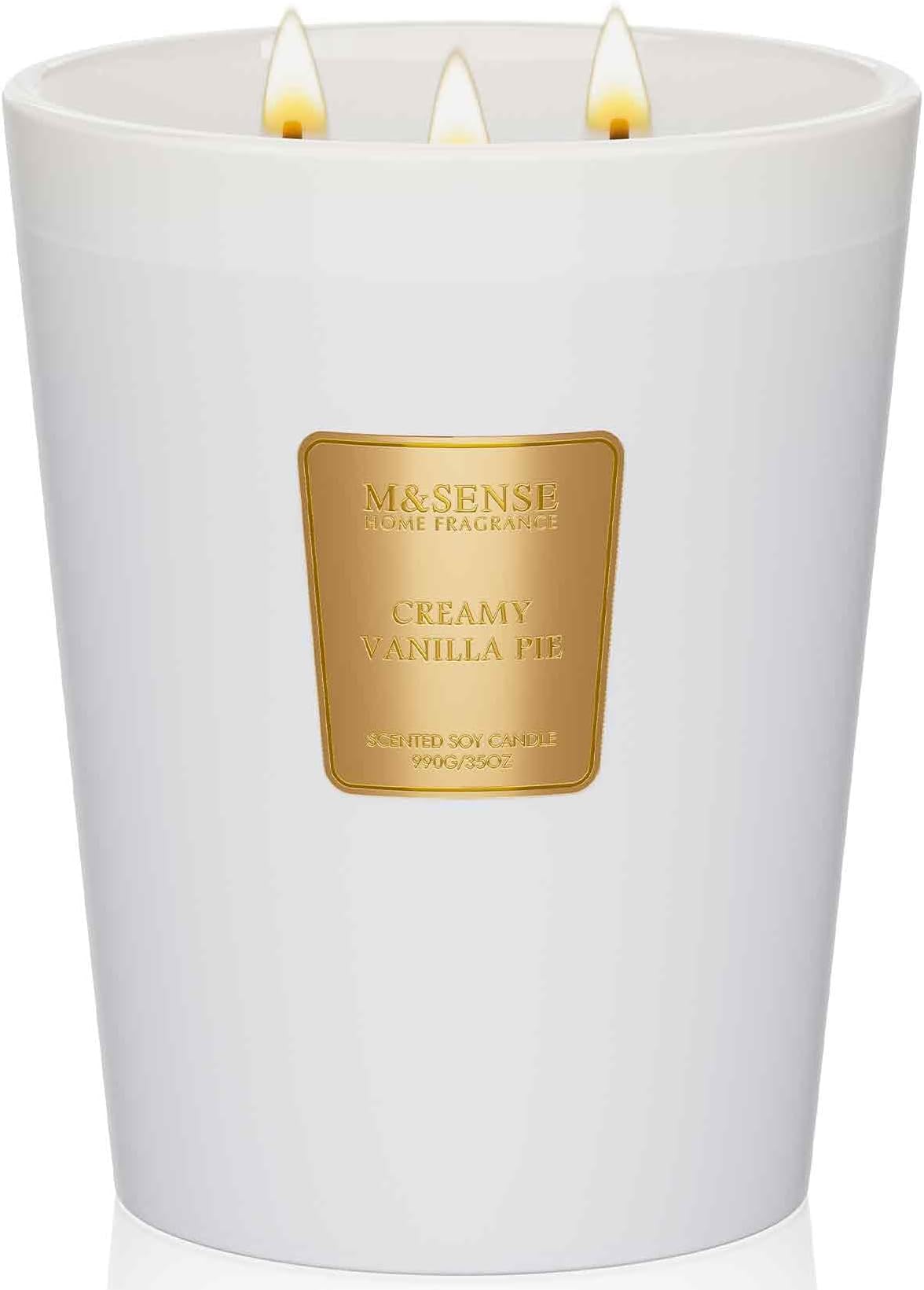 Pure Extra Large Candles, Gifts Scented for Women, 3-Wick Home Fragrance Strong Scented Candle, Sweet Organic Candles for Home Decor, Creamy Vanilla Pie