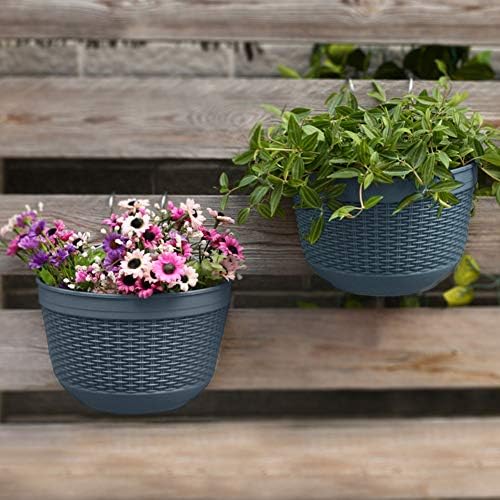 2Pcs Resin Wall Planters Hanging Flower Plant Pots Vertical Wall Mount Planter Pot Flower Basket for Railing Fence Wall Window Balcony