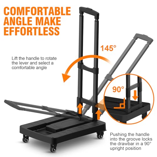 Portable Folding Hand Truck with Braking Wheels and Bungee Cords for Travel and Office use