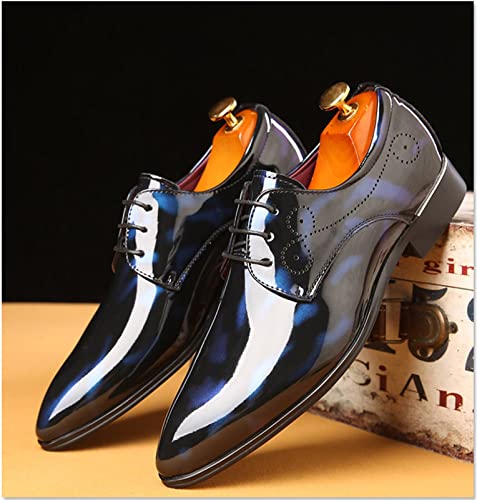 Oxford Shoes for Men Lace Up Pointed Toe Floral Patent PU Leather Anti-Slip Rubber Sole Low Top Block Heel Non Slip Business (Color : Grey, Size : 8.5)3