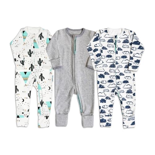 Image of Two-Way Zip Baby Sleep and Play, Footless with Fold Over Foot Covers, 100% Cotton, Unisex Onesie Romper for Boys and Girls