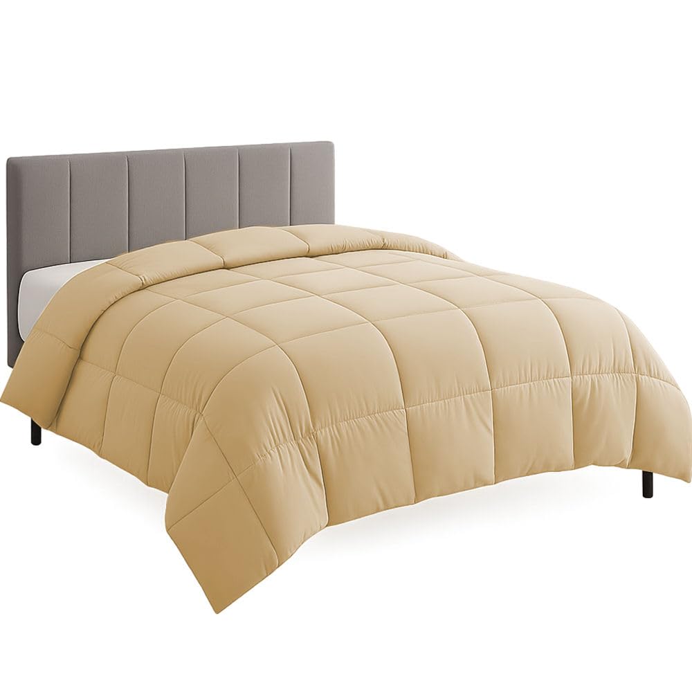 Grand King Size Comforter Set - All Season Down Alternative Bedding Comforter Set - Quilted Duvet Insert with Corner Tabs - Box Stitched Blanket - Breathable, Soft - Beige