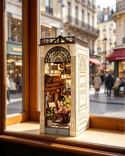 Image of Rolife Book Nook Kit European Arcade Snap-Fit 3D Wooden Puzzles for Adults | 10 inch miniature house kit collectible diorama building kit booknook bookshelf decor craft for adults hobby gift for men women