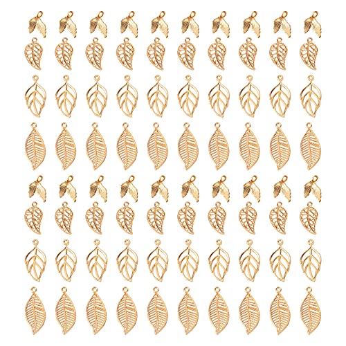 Auear, 80 Pack Hollow Gold Tree Leaf Charms Pendants Beads For Diy Jewelry Making Findings #TOP28