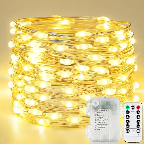 Fairy Lights Battery Operated 120 LED 40FT Remote String Lights Warm White