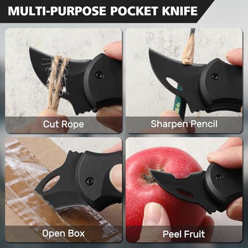 Image of VIRENKNIFE Folding Pocket Utility Knife,Small Pocket Knife with 1.38''Sharp Blade, EDC Knife for Men Women,Mini Keychain Box Cutter for Everyday Carry,Great Gift for Men (Black)