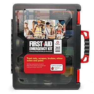 365 Piece First Aid Kit, Well-Organized Durable Hard Case, Wall-Mountable Trauma Medical Kits for Any Emergencies, Ideal for Home, Office, Car, Travel, Outdoor, Camping, Hiking, Boating (Matte black)