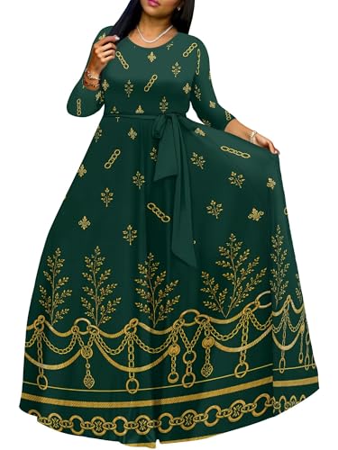 Image of PinkPatty Women's Long Sleeve Maxi Dress Plus Size Trendy Wedding Guest Wrap Dress with Pockets&Belt