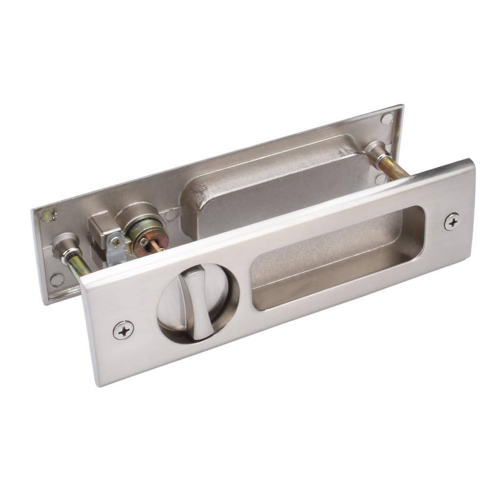 CCJH Cerradura de puerta corredera invisible empotrada con llaves para puerta de bolsillo, puerta de madera de granero, puerta interior, muebles de privacidad, herrajes plateados