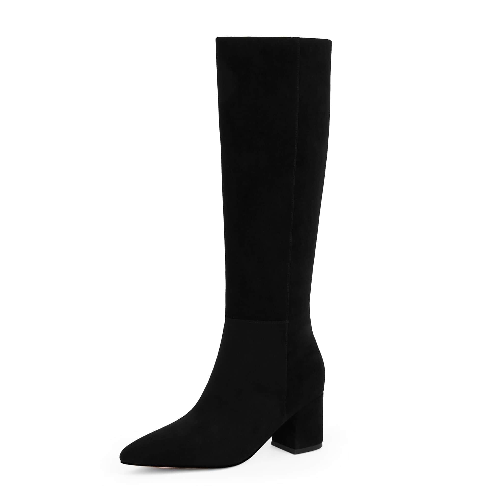 Easyfox Womens Knee High Boots Chunky Low Heel Pointed Toe Tall Long Boots Balanced Low Block Heel, Sleek Pointed Toe, Anti-slip Rubber Outsole, Fashion Heeled Dressy Fall Winter Long Boots for Women