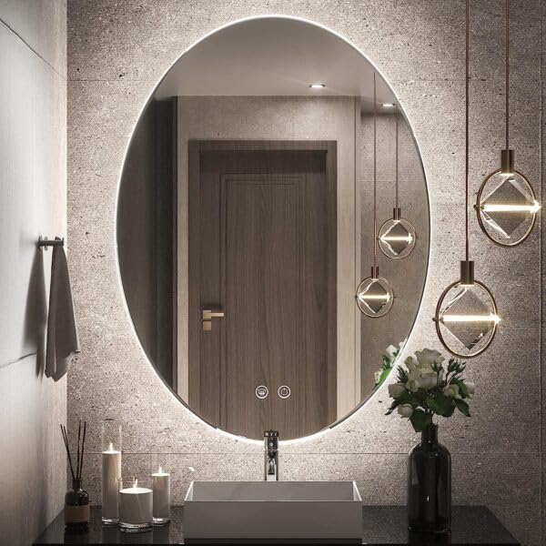 Bathroom LED Mirror with Touch Sensor, 3 Light Effects, Glass, Oval LED-50 (18 x 36 Inch)-image-43