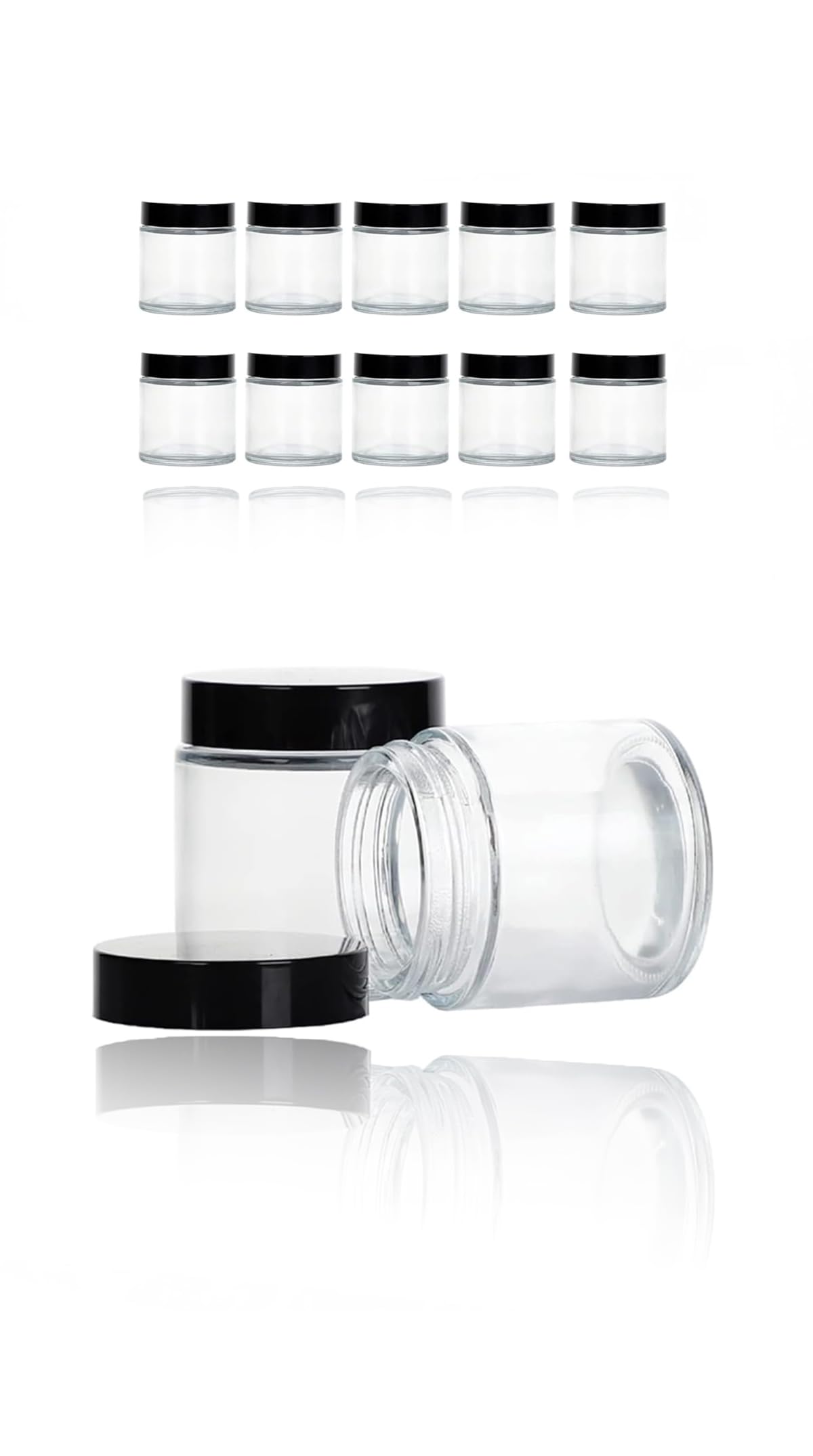 3.5oz Glass Jars with Lids (12 Pack) - Clear Empty Cosmetic Containers - Airtight Glass Jar with Black Lids for Lotions, Powders, Ointments