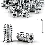 jwtyu 45 Stück Einschraubmutter M4 Einschraubmuffen M4x12mm Verzinkte mit Schraubenschlüssel Innensechskant Gewindehülsen für Holz Faserplatten Sperrholz und Holzmöbel (Silber)
