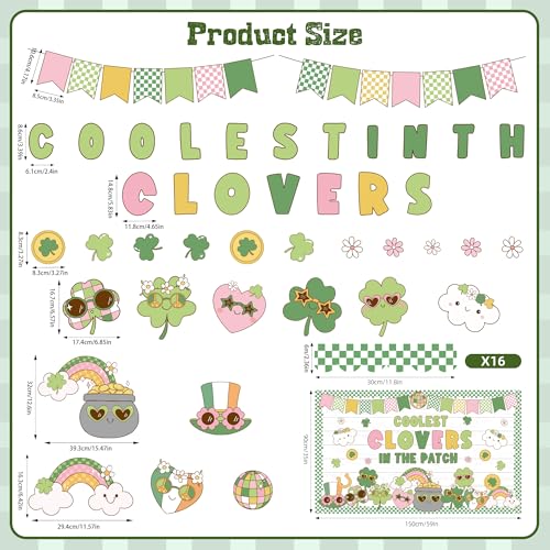 St. Patrick's Day Bulletin Board Set Classroom Decorations Irish Clover Bulletin Board Decorations Lucky Shamrock Cutouts for Bulletin Board St.Patrick’s Party Supply Classroom Chalkboard Wall Decor — view 3