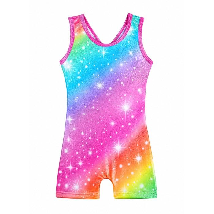 Image of HOZIY Leotards for Girls Gymnastics Kids Children Biketard Snowflake Ribbon Blue Purple Hot Pink Sparkle