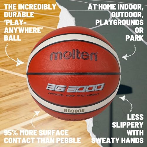 Molten BG3000 Basketball, Indoor/Outdoor, Rubber, Size 7, Orange/Ivory, Suitable For Boys age 14 & Adult Molten BG3000 Basketball, Indoor/Outdoor, Rubber, Size 7, Orange/Ivory, Suitable For Boys age 14 & Adult